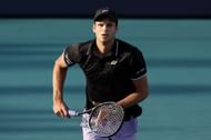 Hubert Hurkacz in action at the Miami Open